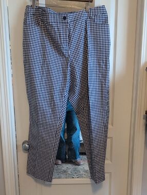 Anne Klein Navy and White Gingham Straight-Leg Pants